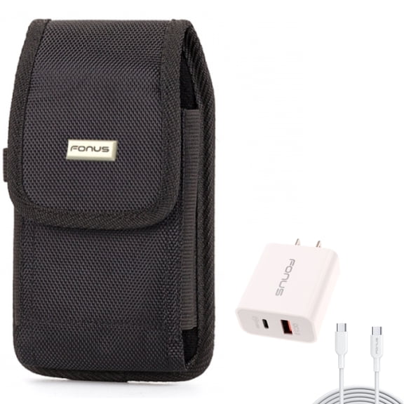 6ft Long Cable Fast Type-C 36W PD Home Charger w Holster Swivel Case Belt Clip for Samsung Galaxy A52 5G A51 5G A50 A33 5G A30s A20 A12 5G A11 - Sonim XP8 - Sony Xperia 5 II