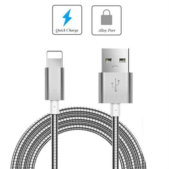 6ft Long Durable Metal Braided USB Cable Charger Power Sync Wire Data Cord [Supports Fast Charge] Compatible With iPhone XS Max XR X 8 PLUS, iPad 9.7 J5N