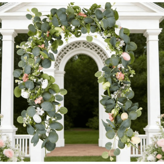 6ft Long Easter Artificial Garland with Eggs Spring Mixed Eucalyptus Garland Farmhouse Hanging Rustic Easter Garlands Decor for Front Door Kitchen Fireplace Home Indoor,A