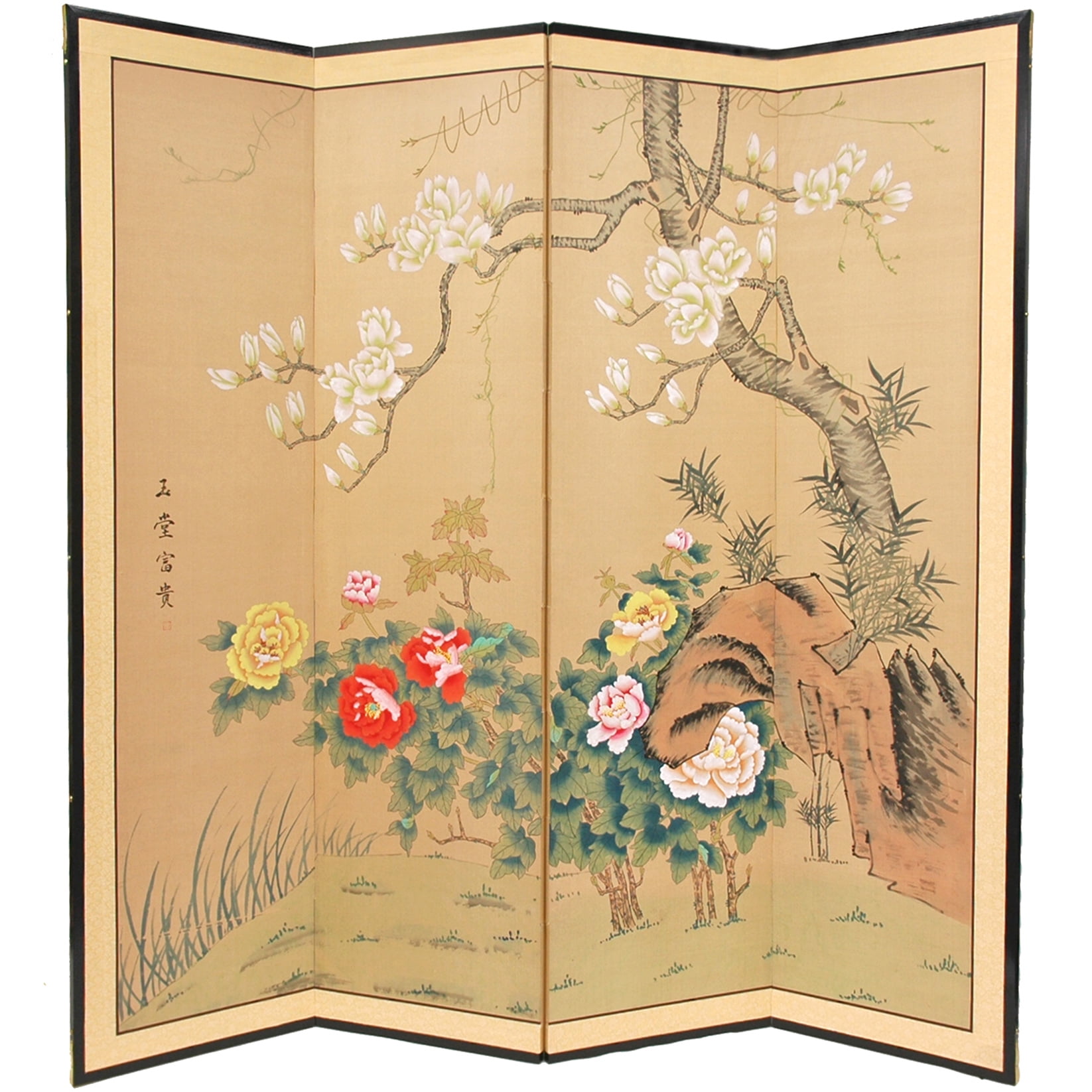6ft. Long Handpainted Chinese Silk Wall Art Screen - Flowers and Blossoms