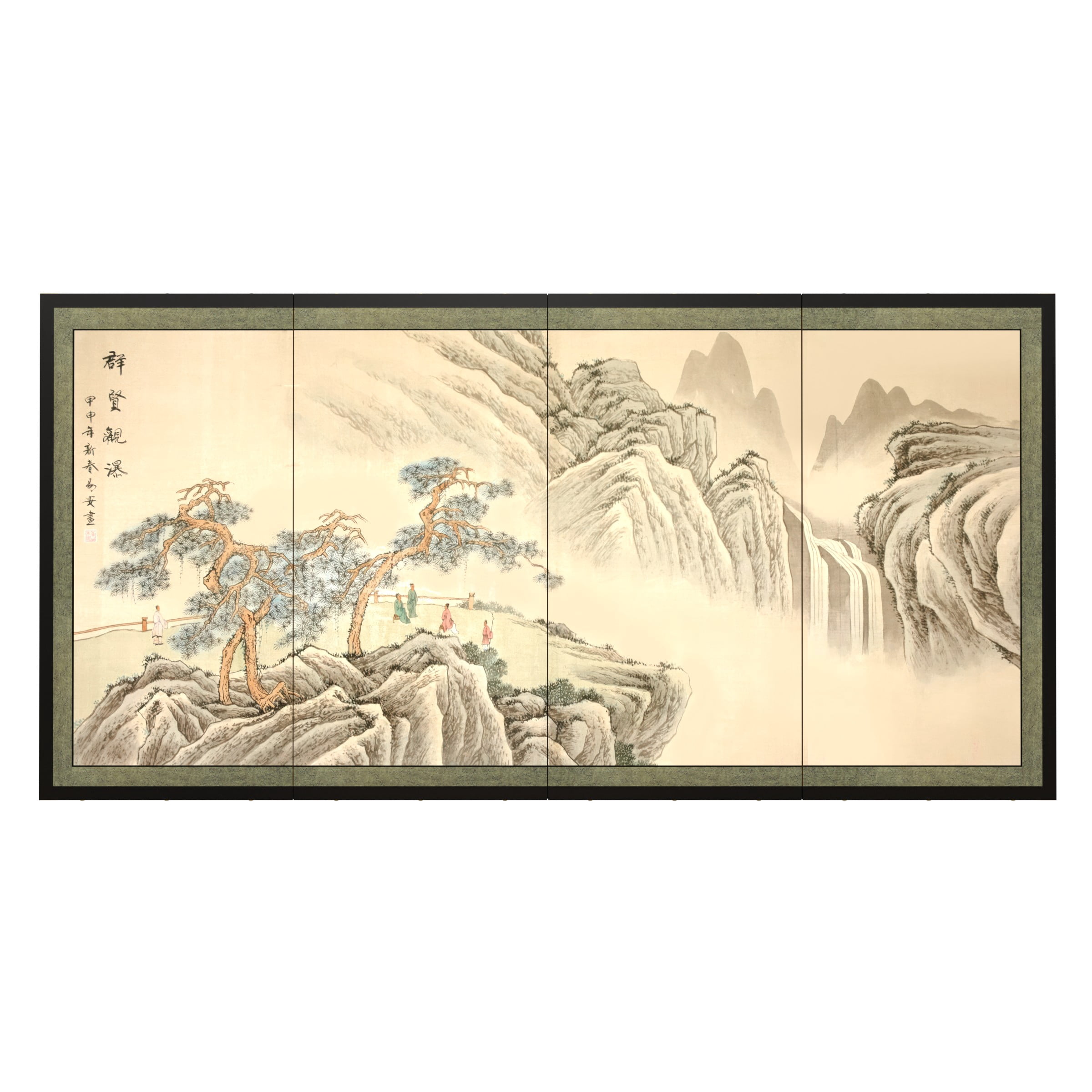 6ft. Long Handpainted Chinese Silk Wall Art Screen - Mountain Landscape