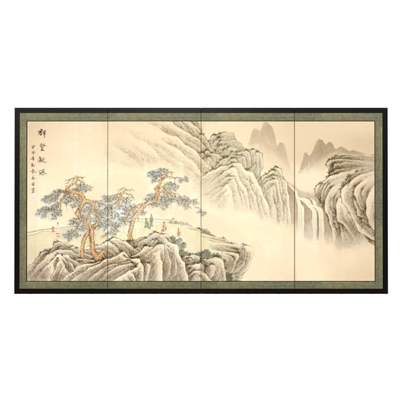 6ft. Long Handpainted Chinese Silk Wall Art Screen - Mountain Landscape