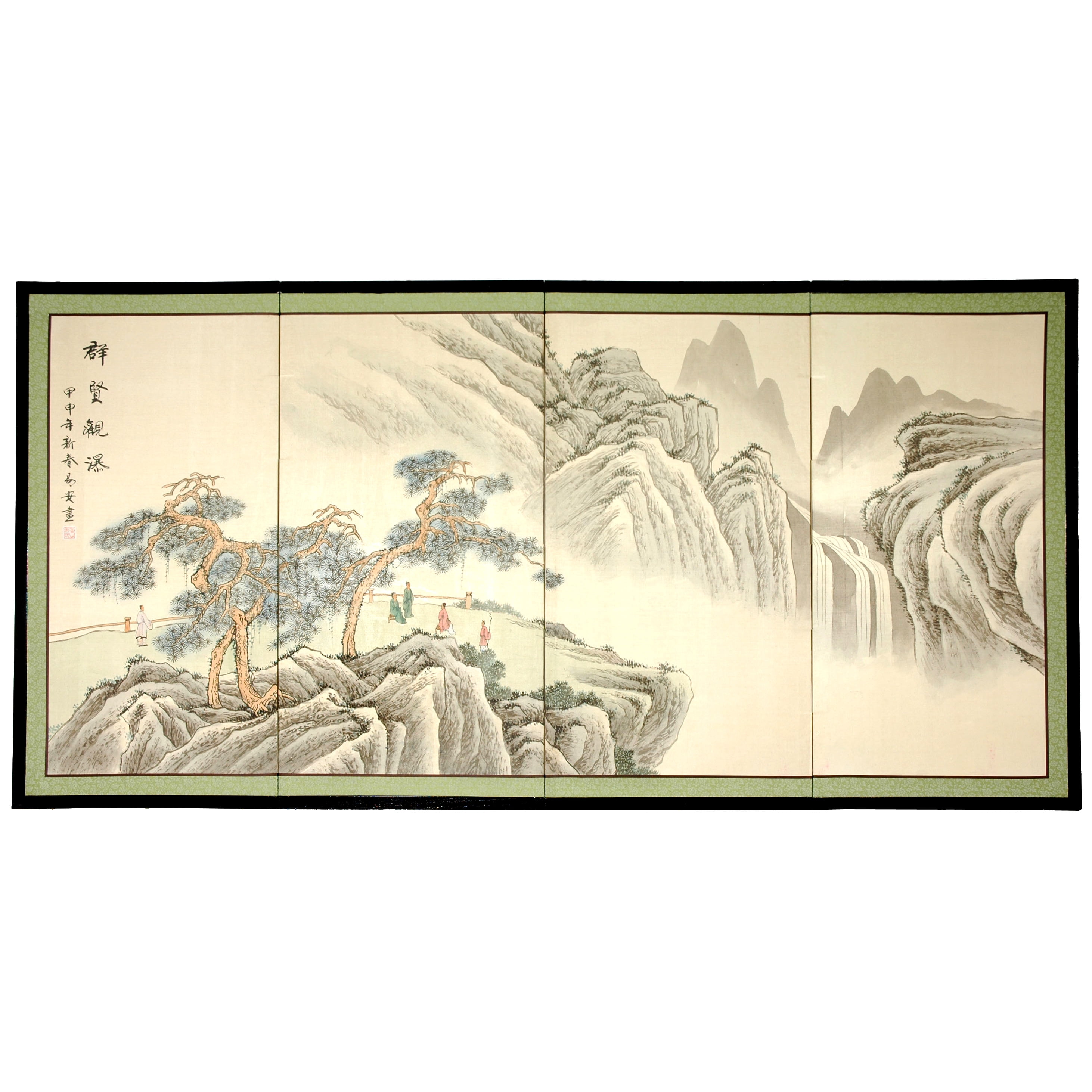 6ft. Long Handpainted Chinese Silk Wall Art Screen - Mountain Landscape, image size:2924x2924