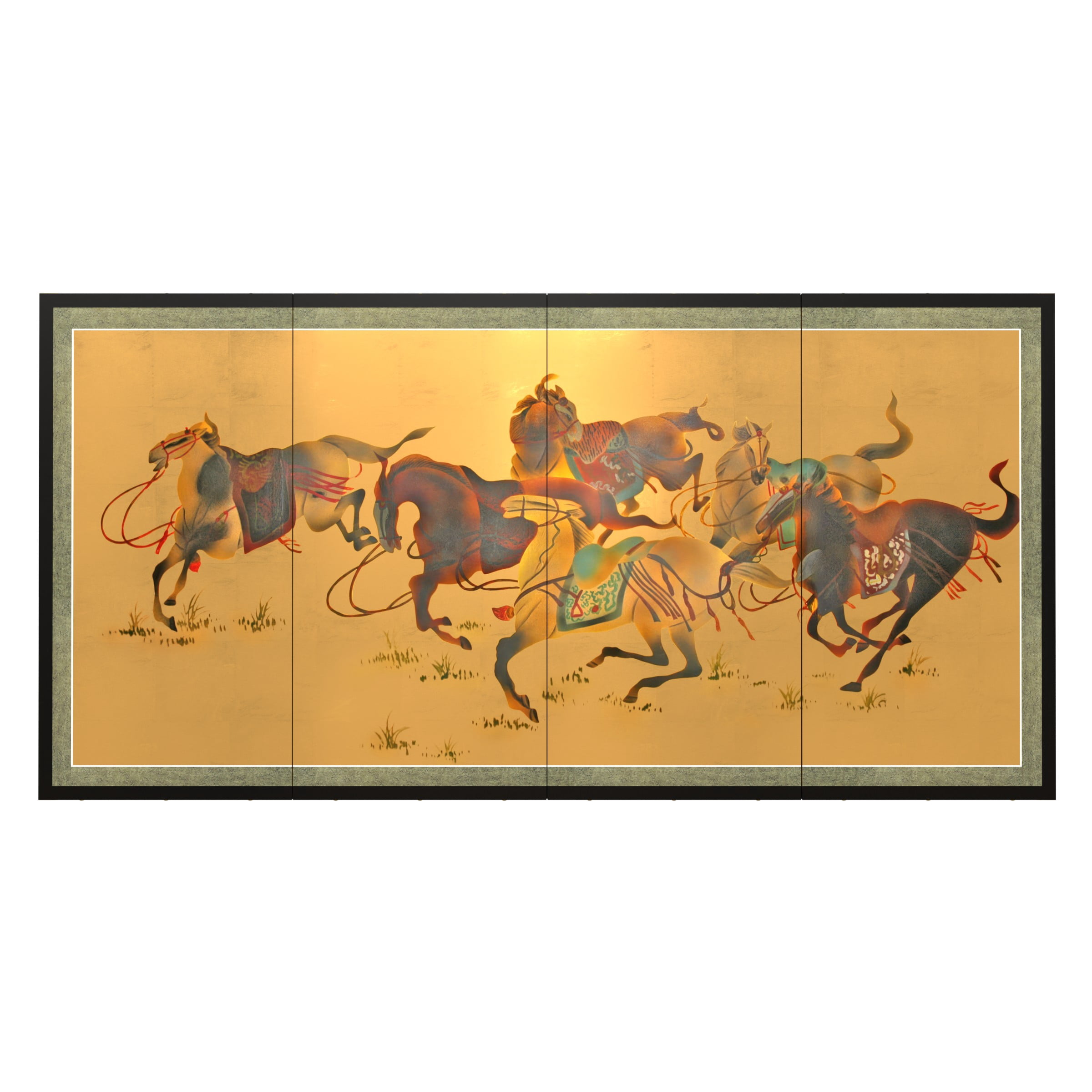 6ft. Long Handpainted Goldleaf Chinese Silk Wall Art Screen - 6