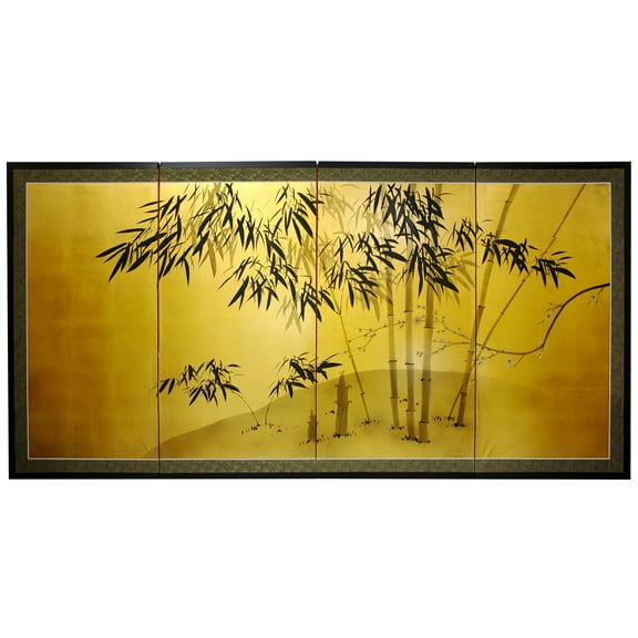 6ft. Long Handpainted Goldleaf Chinese Silk Wall Art Screen - Bamboo