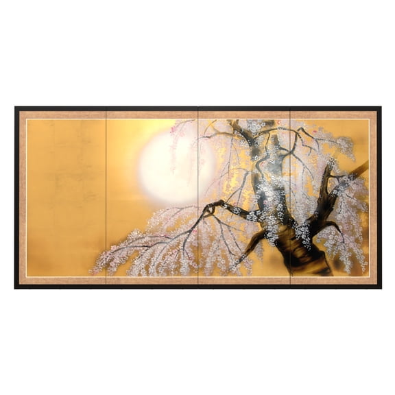 6ft. Long Handpainted Goldleaf Chinese Silk Wall Art Screen - Blossom Sunrise