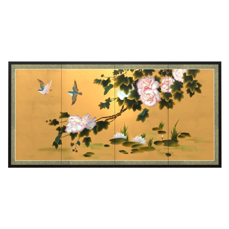 6ft. Long Handpainted Goldleaf Chinese Silk Wall Art Screen - Song