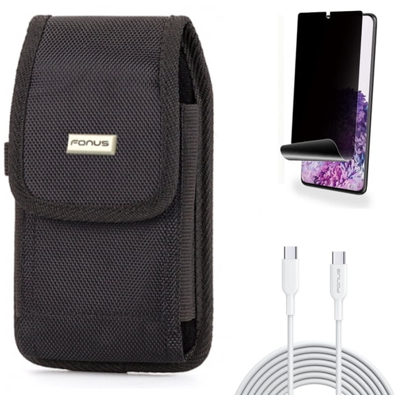 6ft Long Type-C Cable w Case Belt Clip w Privacy Screen Protector for Samsung Galaxy S20 Plus - PD Fast Charger Cord Power Wire, Swivel Holster Rugged, TPU Film [NOT GLASS] fits Galaxy S20 Plus
