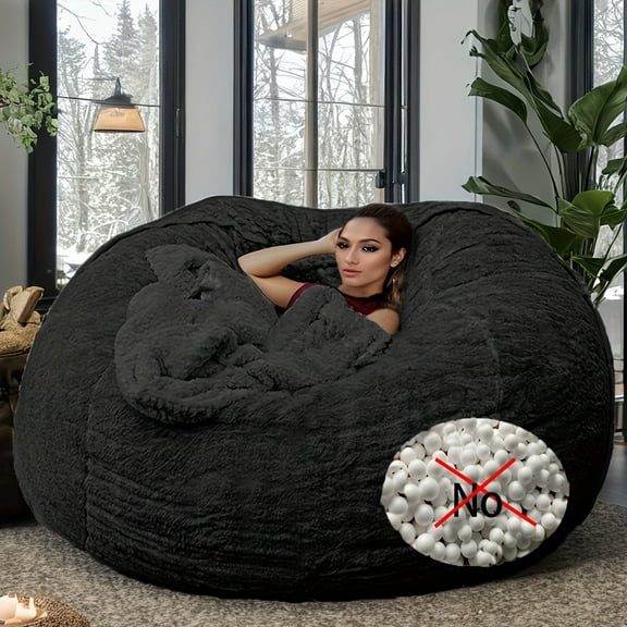 6ft Machine Washable Soft & Fluffy Faux Fur Bean Bag Chair Cover - Grey & Blue, No Fill Included, Versatile for Living Room Decor