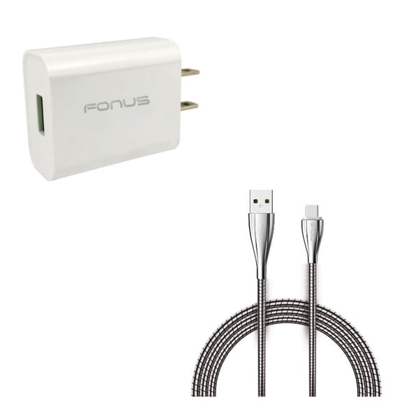 6ft Metal USB Cable w 18W Quick Home Charger for Google Pixel 6/Pro - Type-C Charger Cord Power, USB Travel Wall R4G Compatible With Google Pixel 6/Pro