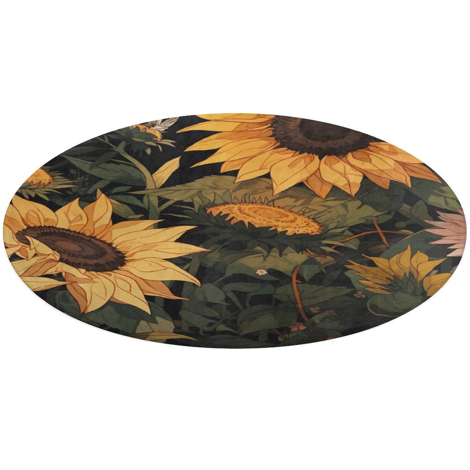 6ft Oil Painting of Sunflowers Ultra-Thin Washable Round Rug - Non Slip ...