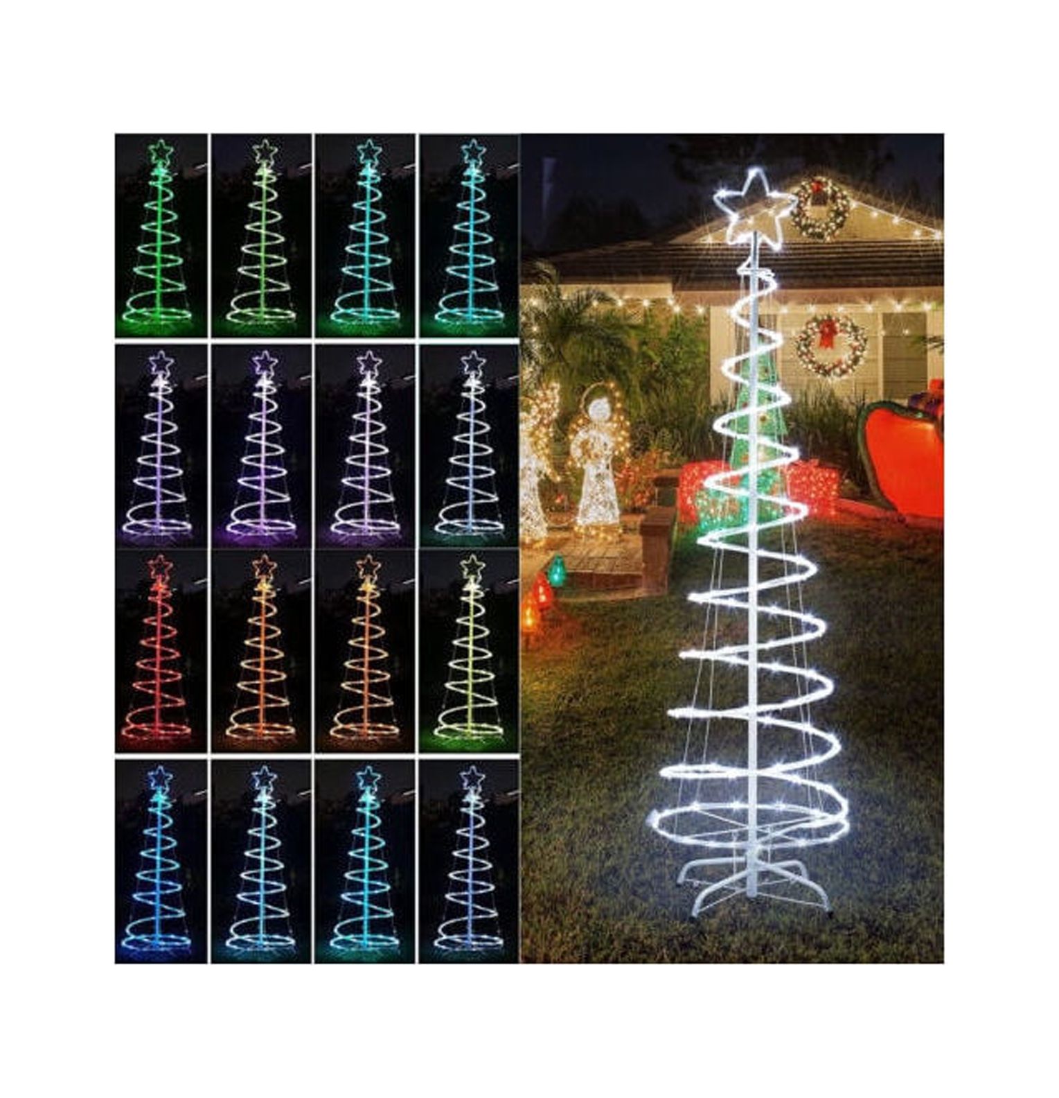 6ft Outdoor Christmas Tree Lights Spiral Rope Lights Colorful Lights Xmas Decor