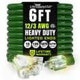 thumbnail image 1 of 6ft Outdoor/Indoor Extension Cord 3-Outlet 12/3 Gauge Extra Heavy Duty ETL Listed, 3 Prong SJTW, Waterproof, Flexible Cold-Resistant Long Power Cord,125 Amp 1875W, Green by LifeSupplyUSA, 1 of 8
