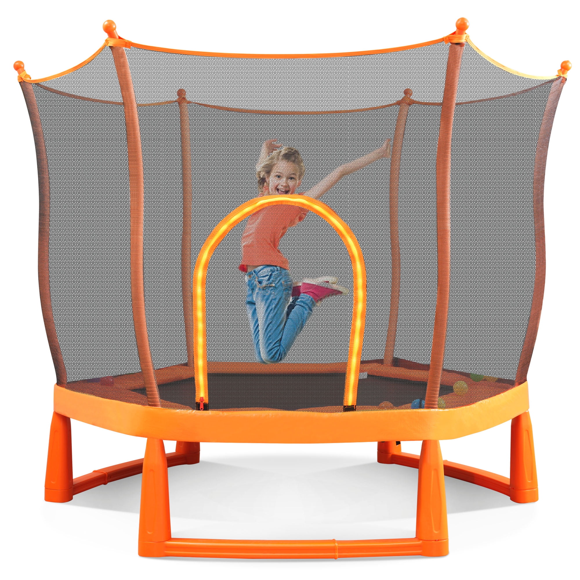 6ft Outdoor Trampoline for Kids, 72" Toddler Trampoline with Safety Enclosure Net and Ocean Balls, Indoor Recreational Trampoline with No-Gap Design, Birthday Gift for Kids Age 1-8, Orange