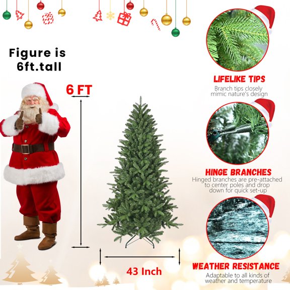 6ft PE/PVC Hybrid Automatic Christmas Tree, Pre-lit Artificial Tree, Easy Setup, Realistic Look, Holiday Decor