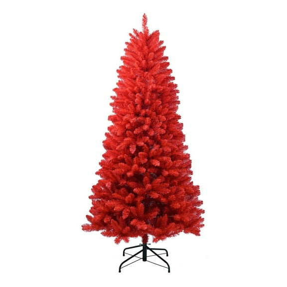 6ft PVC Artificial Red Tree Hinged Automatic Red Christmas Tree