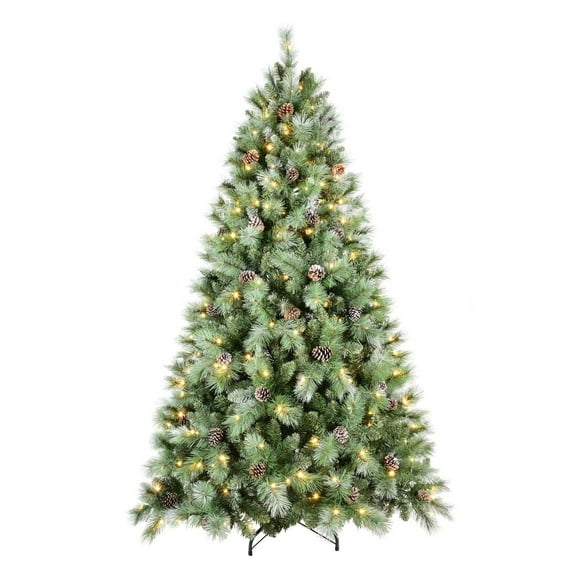6ft PVC/Hard Needle Mixed tree Pine cone Hinged Green Tree With Lights Artificial Christmas Tree