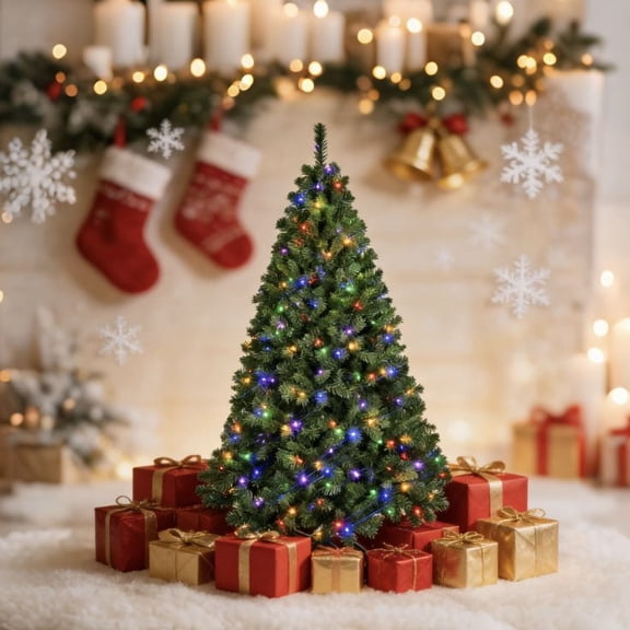 6ft PVC Hybrid Automatic Christmas Tree with multicolor LED light- Open Holiday Decor