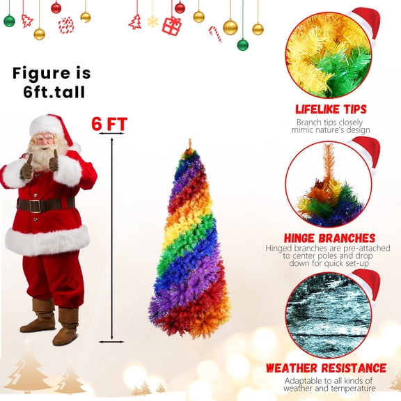 6ft PVC Rainbow Spiral Christmas Tree, Colorful Pre-lit Artificial Tree, Unique Holiday Decoration, Easy Setup
