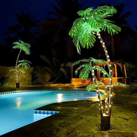 6ft Palm Tree Lights, Faux Tree Bar Outdoor Christmas Decorations, LED Artificial Fake Tree Lights for Outdoor Patio Pool Porch Deck Party.