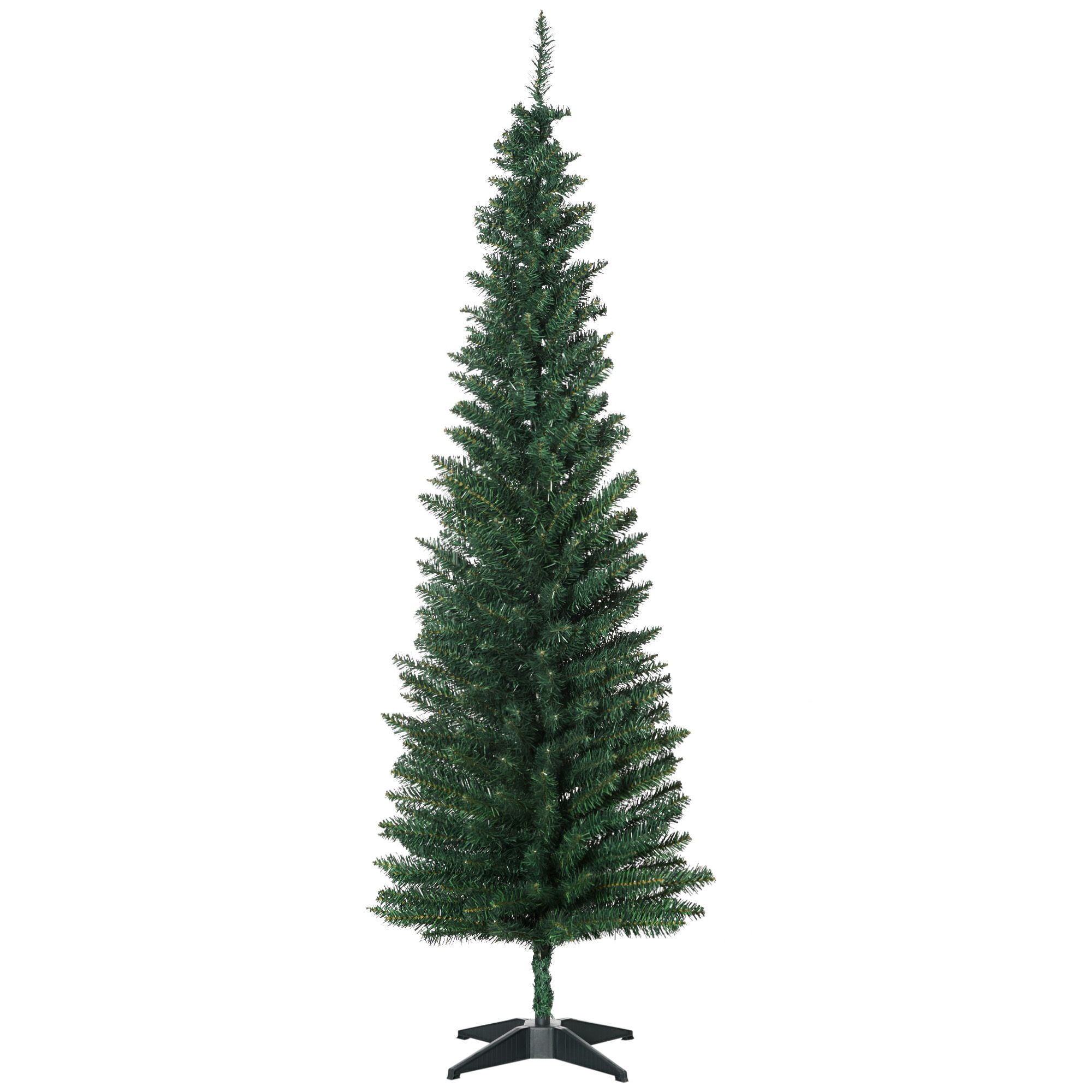 6ft Pencil Christmas Tree, PVC Hinged Unlit Slim Artificial Christmas Tree for Home Party Holiday Decoration, Green