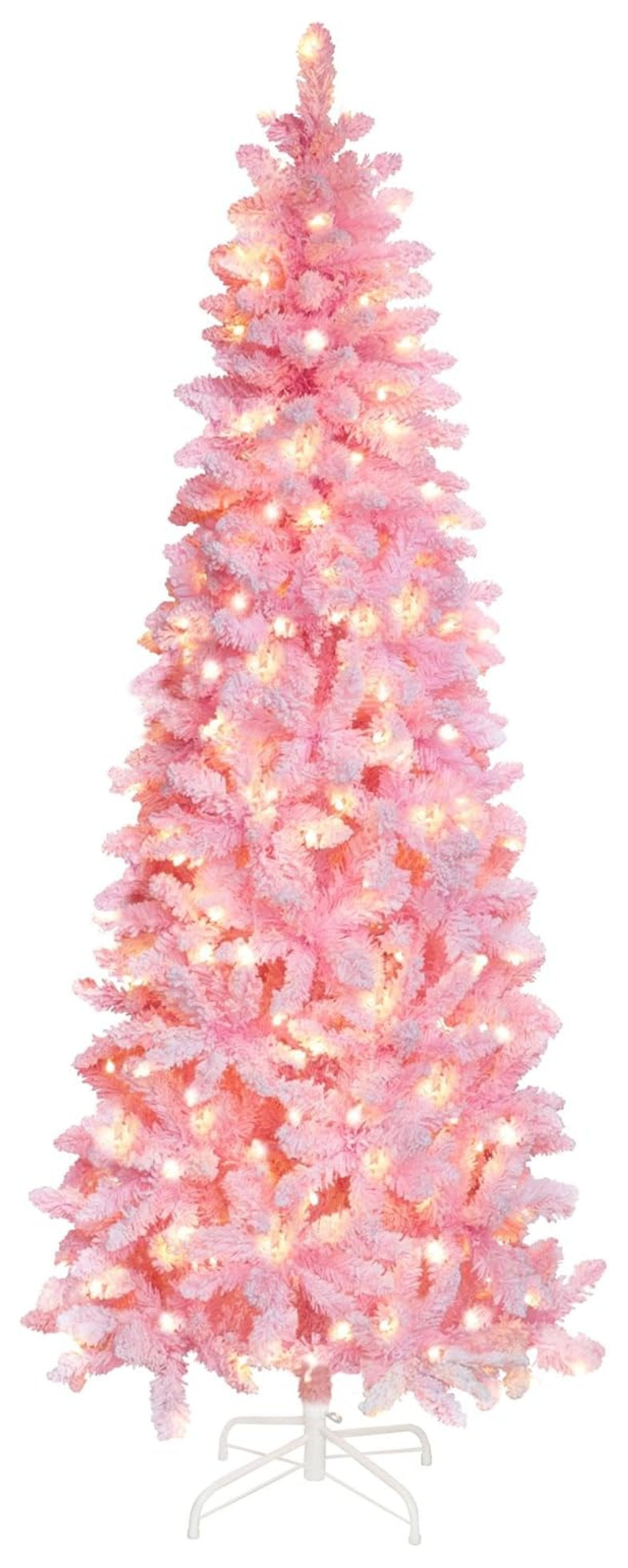 6ft Pencil Christmas Tree, PreLit Artificial Christmas Tree with Metal