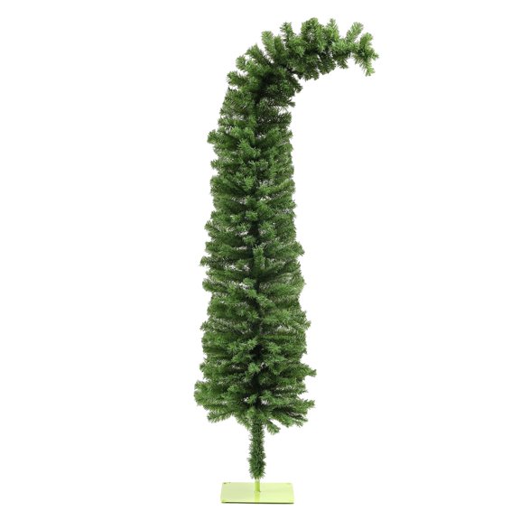 6ft Pencil Christmas Tree, Whimsical Bendable Artificial Tree - 400 Tips, Metal Base, Green - Space Saving Holiday Decor for Home, Indoor Festive Decorations