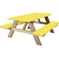 thumbnail image 1 of 6ft Picnic Table and Bench Cover, Camping Essentials RV Gear, 72in Waterproof Windproof Outdoor Elastic All Around Tablecloth, Fitted Rectangle Tables and Seats, Yellow-White Moroccan, 1 of 15
