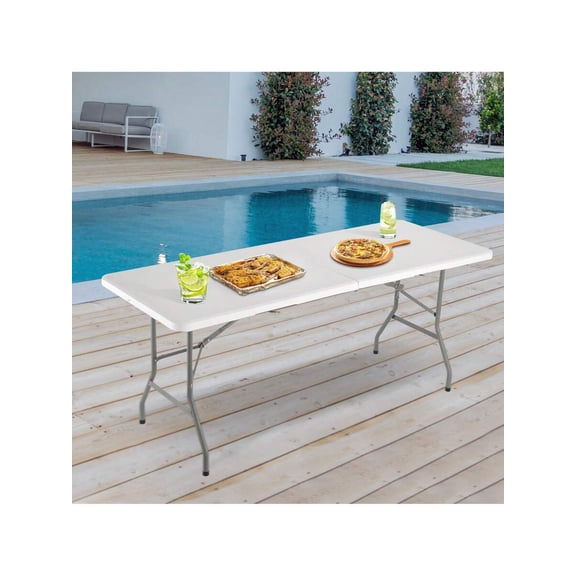 6ft Picnic Table, Foldable Outdoor Table, Party Table For Pool, Wedding, Birthday, Barbecue, Plastic Table- White