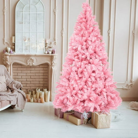 6ft Pink Artificial Christmas Pine Tree Seasonal Holiday Carnival Home Party Decoration for Home, Office, Party Decoration Indoor Outdoor with 1600 Branch Tips and Foldable Stand