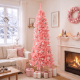thumbnail image 1 of 6ft Pink Artificial Pencil Christmas Tree, Unlit Slim Xmas Tree with 660 PVC Tips & Foldable Metal Stand, Full Shape, Easy to Assemble for Home Office Party Holiday Display Decoration, 1 of 11