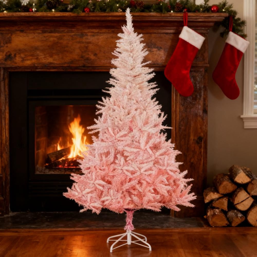 6ft Pink Unlit Christmas Tree 800 Tips Wide Shape Flame Retardant Indoor Holiday Decor