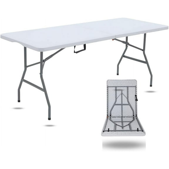6ft Plastic Folding Table, Fold-in-Half Portable Utility Table Heavy Duty Light Weight Portable Table w/Handle, for Indoor Outdoor,Picnic, Party, & Camping - White - 6ft (1, White)
