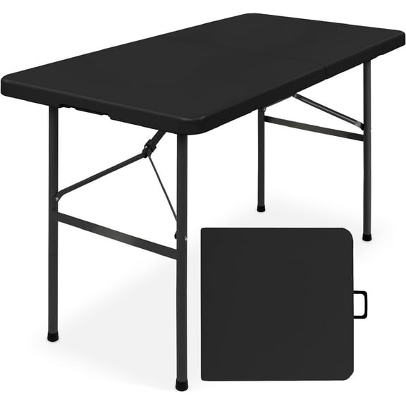 6ft Plastic Folding Table, Fold-in-Half Portable Utility Table Heavy Duty Portable w/Handle, for Indoor Outdoor,Picnic, Party, & Camping (Black, 6ft)