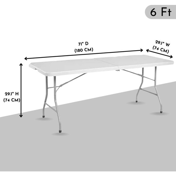 6ft Plastic Folding Table, Fold-in-Half Portable Utility Table Heavy Duty Portable w/Handle, for Indoor Outdoor,Picnic, Party, & Camping (White, 6ft)