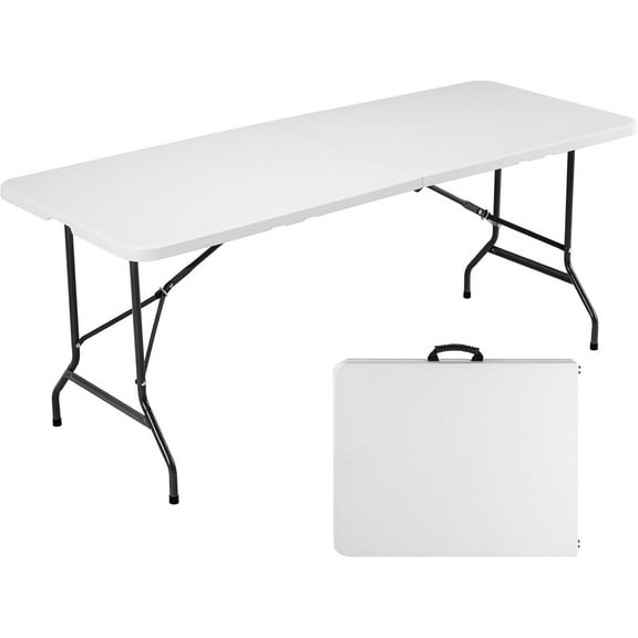 6ft Plastic Folding Table Outdoor Indoor Heavy Duty Portable Desk with Carrying Handle for Camping Picnic Party