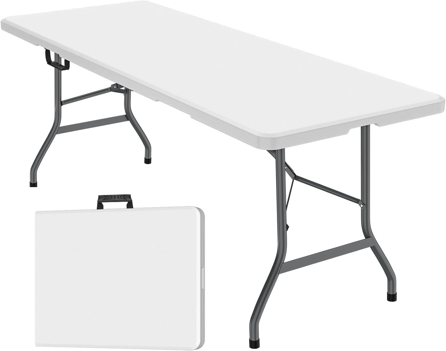 6ft Plastic Folding Table, Outdoor Indoor Portable for Camping, Party, Picnic w/Handle, Lock - White