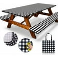 thumbnail image 1 of 6ft Polyester Picnic Table Cover with Bench Covers and Carrying bag, Elastic all Around,Windproof and Waterproof Picnic Table Covers with Elastic for Camping RV Gear 72x30 Inches 4Pcs, 1 of 8