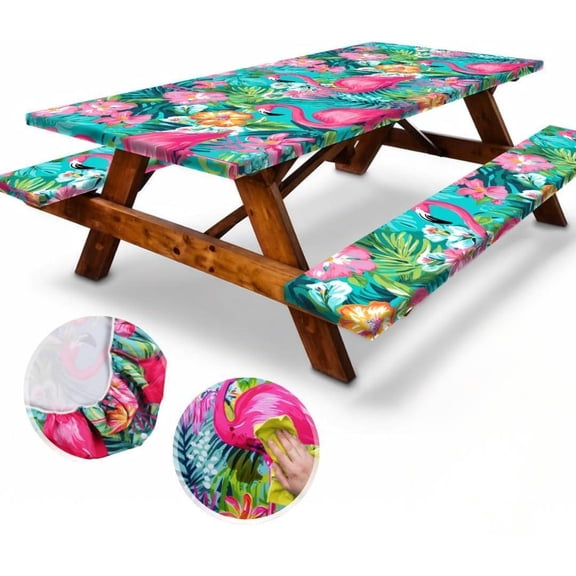 6ft Polyester Picnic Table Cover with Bench Covers Windproof & Waterproof Tablecloth, Perfect for Camping Gifts & RV Essentials, Cool Camping Gadgets, 72x30 Inches, 3Pcs