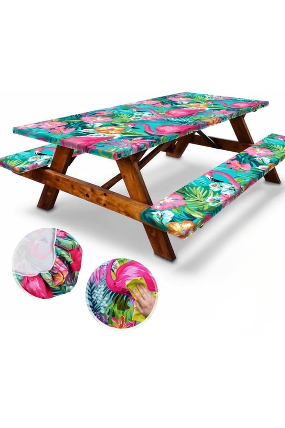 6ft Polyester Picnic Table Cover with Bench Covers Windproof & Waterproof Tablecloth, Perfect for Camping Gifts & RV Essentials, Cool Camping Gadgets, 72x30 Inches, 3Pcs