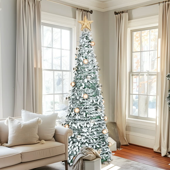 6ft Pop Up Christmas Tree Prelit 150 LED 8 Modes Pre-Decorated Christmas Tree Collapsible Christmas Tree Warm White Light for Christmas Holiday Decoration