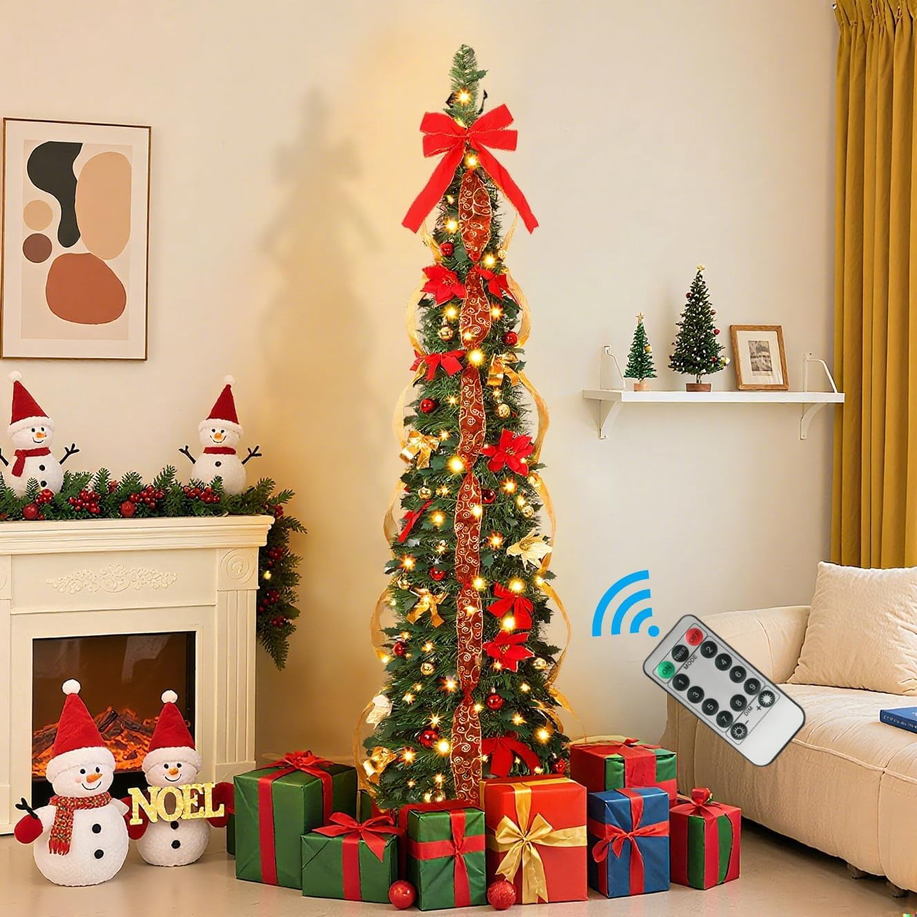 6ft Pop Up Prelit Pencil Artificial Christmas Tree with Remote Control ...