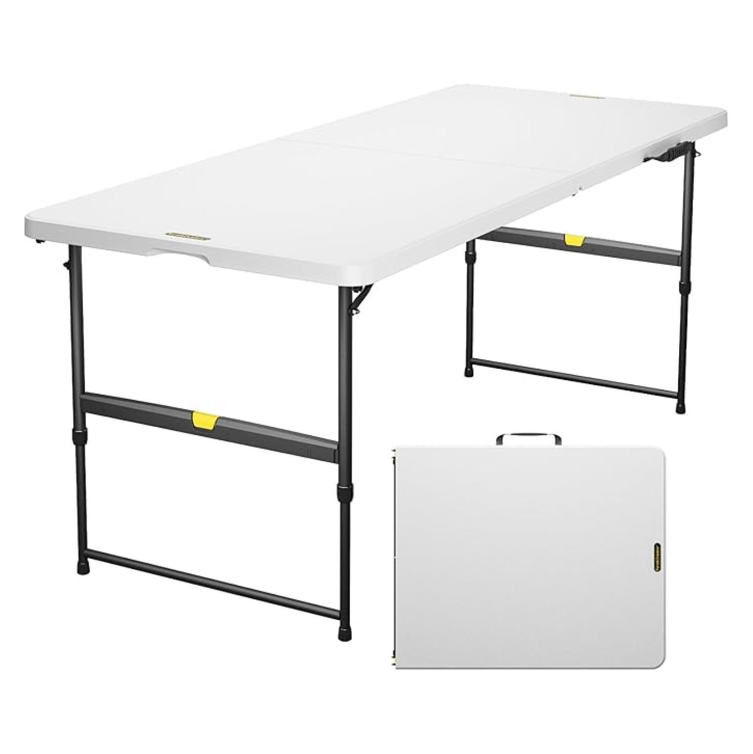 6ft Portable Folding Table, 3 Heights, One-Handed Height Adjustment ...