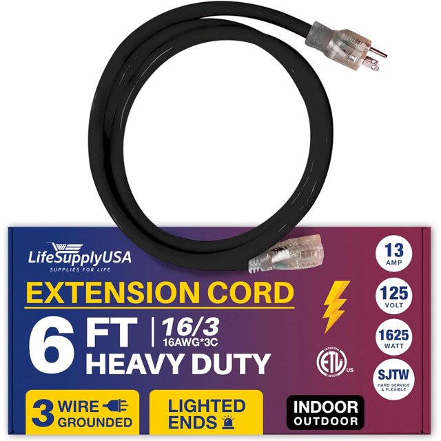 6ft Power Outdoor Extension Cord & Indoor Waterproof Electric Drop