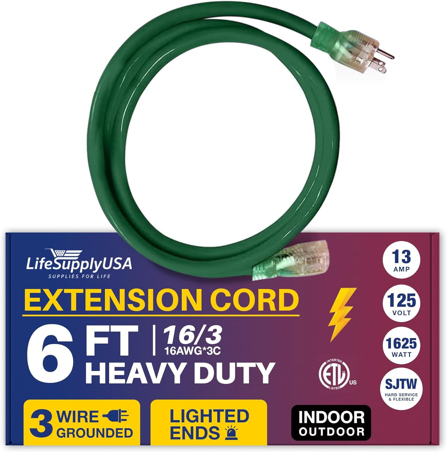 6ft Power Outdoor Extension Cord & Indoor Waterproof Electric Drop
