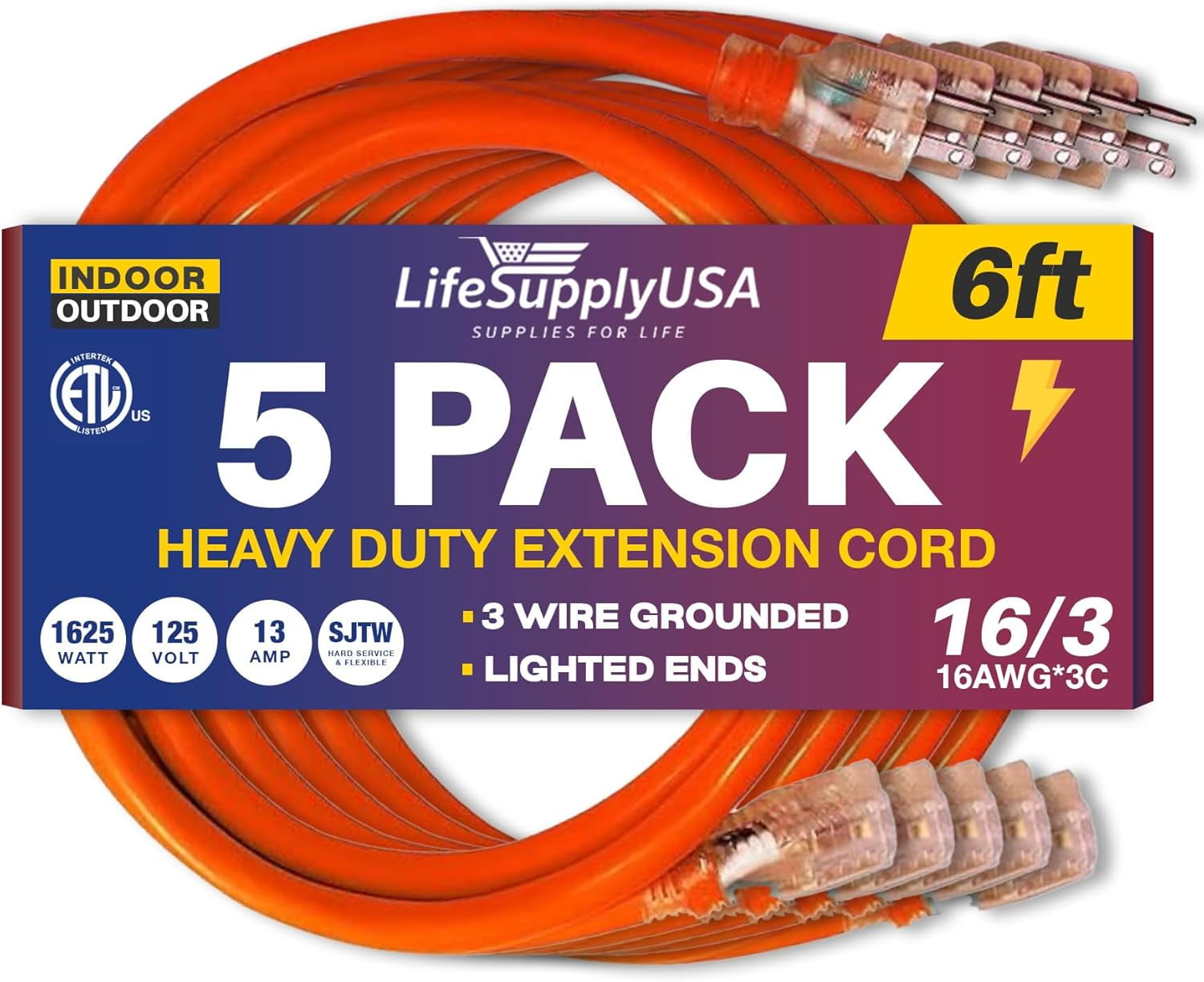 6ft Power Outdoor Extension Cord & Indoor Waterproof Electric Drop