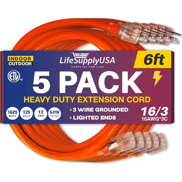 6ft Power Outdoor Extension Cord & Indoor Waterproof Electric Drop