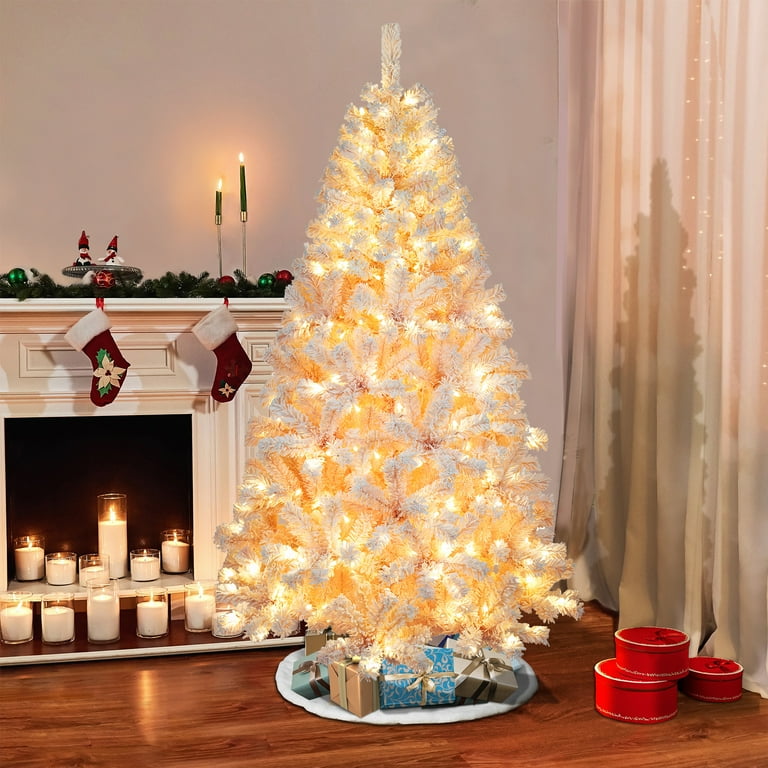 6ft Pre Lit Artificial Christmas Tree with Warm Lights Christmas Decorations Xmas Tree with 300 LED Lights 600 Bendable Branches Foldable Metal