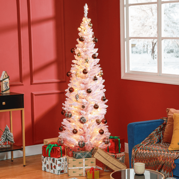 6ft Pre-Lit Artificial Christmas Tree with LED Lights - Easy Setup ...