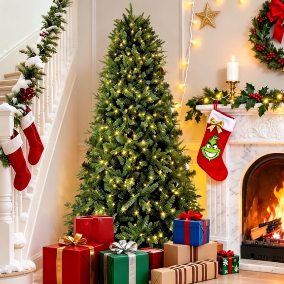 Legooin 7.5FT Pre-lit Christmas Tree with Pine Cones, 1346 PVC Branch ...